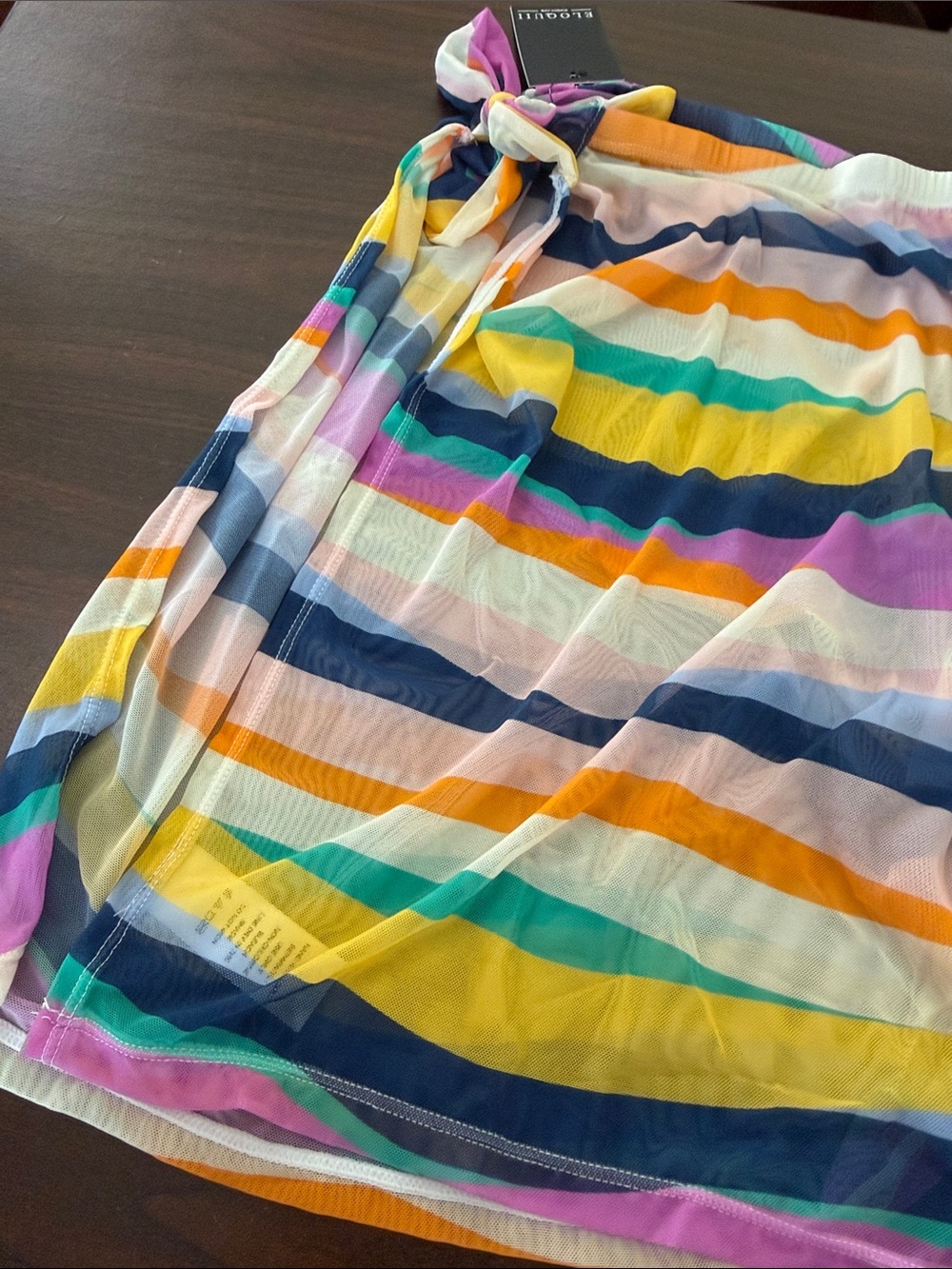 NWT Eloquii Mesh Side Tie Wrap Sarong Swimsuit Coverup Skirt Stripe Colorful - Picture 3 of 5